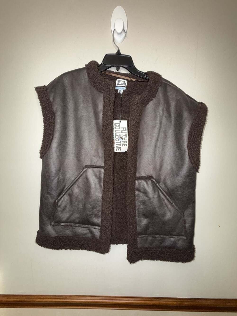 Future Collective Reese Blutstein Brown Faux Shearling Lined Faux Leather Vest
